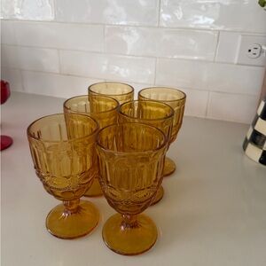 Amber vintage Glass  Goblet Set